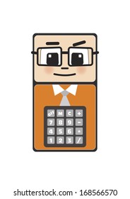 mascot calculator, geek, with glasses, isolated on the white background