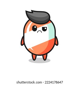 la mascota del caramelo con cara escéptica, diseño de estilo lindo para camiseta, pegatina, elemento logo