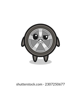 the mascot of the car wheel with sceptical face , cute style design for t shirt, sticker, logo element