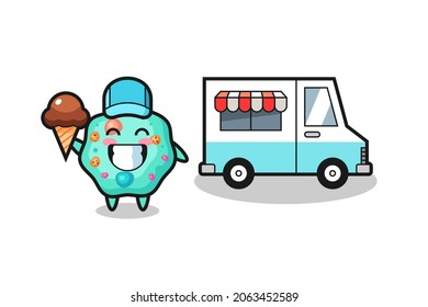 Mascot cartoon of amoeba with ice cream truck , cute style design for t shirt, sticker, logo element