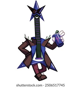 Mascot and cartoon animation character: The artist created from an electric guitar plays aggressive rock music - Black Pearl ver