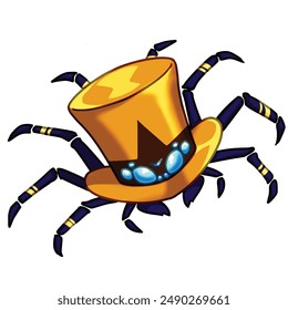 Mascot and cartoon animation character: British-style yellow tall hat from a mechanical spider