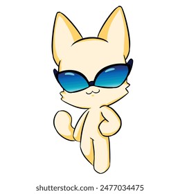 Mascot and cartoon animation character: cool and mischievous yellow cat wearing sunglasses