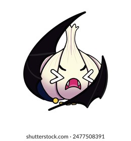 Mascot and cartoon animation character: Cute and funny vampire bat made from garlic 2
