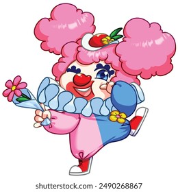 Mascot and cartoon animation character: Cute clown is dancing