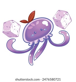 Mascot and cartoon animation character: Funny jellyfish made from jelly and delicious taro-flavored jelly balls