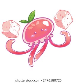 Mascot and cartoon animation character: Funny sea jellyfish made from jelly and delicious strawberry jelly balls