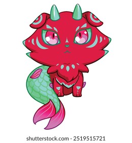 Mascot and cartoon animation character: funny and strange capricorn cat - fish cat red ver
