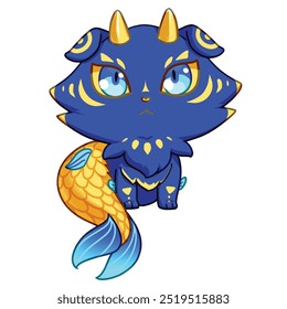 Mascot and cartoon animation character: funny and strange capricorn cat - fish cat blue ver
