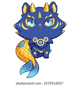 Mascot and cartoon animation character: funny and strange capricorn cat - fish cat new blue ver