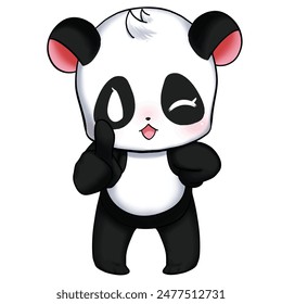 Mascot and cartoon animation character: The mischievous panda is teasing you