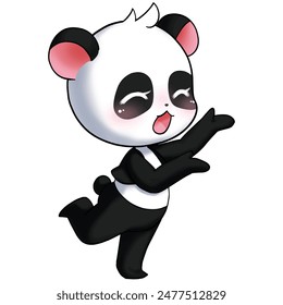 Mascot and cartoon animation character: The mischievous panda is dancing around