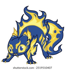 Mascot and cartoon animation character: The mythical monster cat was created from blue fire