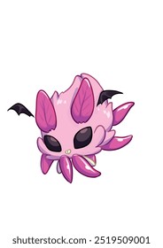 Personaje de animación de mascotas y dibujos animados: Extraño híbrido de murciélago de araña y murciélago con divertidas alas pequeñas - Rosa