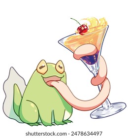 Mascot and cartoon animation character: Strangely cute frog and delicious cocktail v2