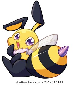 Mascot and cartoon animation character: The yellow mythical bee is a hybrid of a bee and a rabbit - new ver