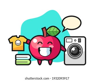 Mascot cartoon of apple with washing machine