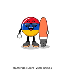 Mascot cartoon of armenia flag as a surfer , character design