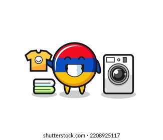 Mascot cartoon of armenia flag with washing machine , cute design