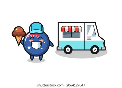 Mascot cartoon of australia flag badge with ice cream truck , cute style design for t shirt, sticker, logo element