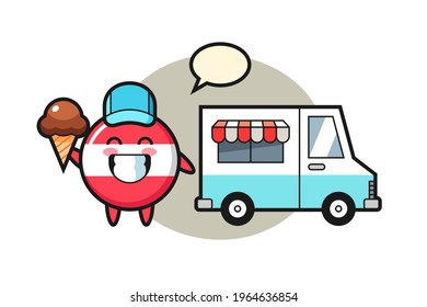 Mascot cartoon of austria flag badge with ice cream truck, cute style design for t shirt, sticker, logo element