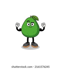 Caricatura en mascota de frutas aguacate posando con músculo , diseño de personajes