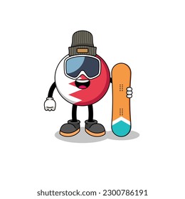 Mascot cartoon of bahrain flag snowboard player , character design