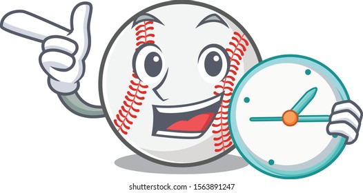 Mascot cartoon baseball the in with bring clock shape