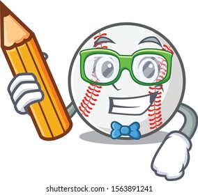 Mascot cartoon baseball the in student holding pencil shape