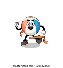 Mascot cartoon of beach ball running on finish line , character design