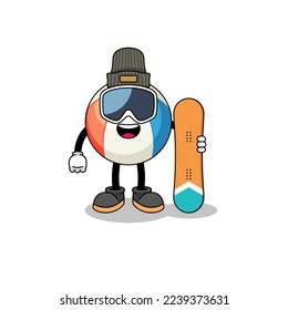 Mascot cartoon of beach ball snowboard player , character design