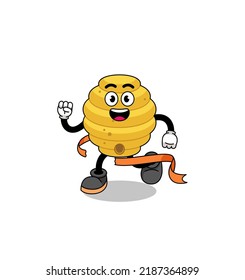 Mascot cartoon of bee hive running on finish line , character design