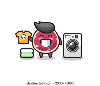 Mascot cartoon of beef with washing machine , cute style design for t shirt, sticker, logo element
