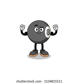 Mascot cartoon of billiard ball posing with muscle , character design