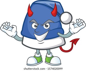 mascot cartoon of blue christmas hat on a Devil gesture design