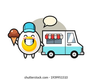 Mascot cartoon of boiled egg with ice cream truck