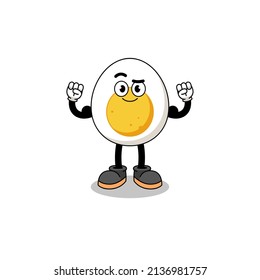Mascot cartoon of boiled egg posing with muscle , character design
