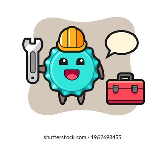 Mascot cartoon of bottle cap as a mechanic, cute style design for t shirt, sticker, logo element