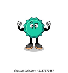 Mascot cartoon of bottle cap posing with muscle , character design
