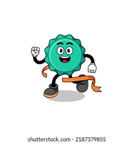 Mascot cartoon of bottle cap running on finish line , character design