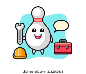 Mascot cartoon of bowling pin as a mechanic , cute style design for t shirt, sticker, logo element