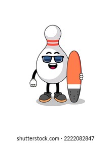Mascot cartoon of bowling pin as a surfer , character design