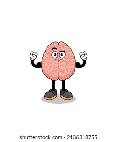 Mascot Cartoon Brain Posing Muscle Character Stock Vector (Royalty Free ...