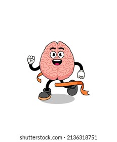 Mascot cartoon of brain running on finish line , character design