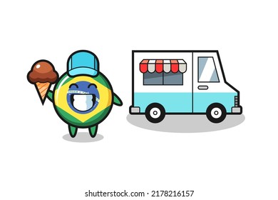 Mascot cartoon of brazil flag badge with ice cream truck , cute style design for t shirt, sticker, logo element