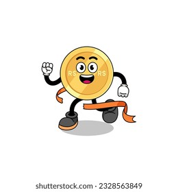 Mascot cartoon of brazilian real running on finish line , character design