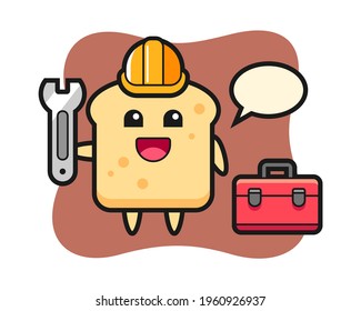 Mascot cartoon of bread as a mechanic, cute style design for t shirt, sticker, logo element