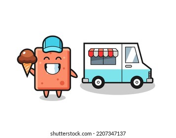 Mascot cartoon of brick with ice cream truck , cute design