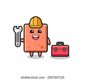 Mascot cartoon of brick as a mechanic , cute design