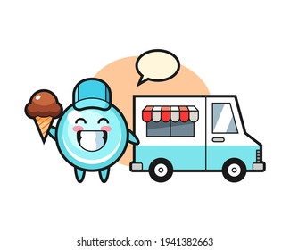 Mascot cartoon of bubble with ice cream truck